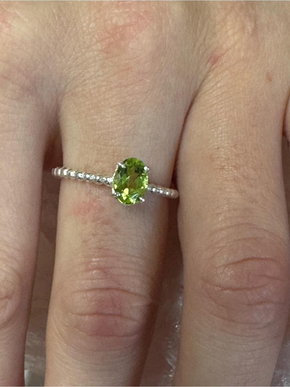 Green Peridot Oval Solitaire Sterling Silver Ring - Size 7